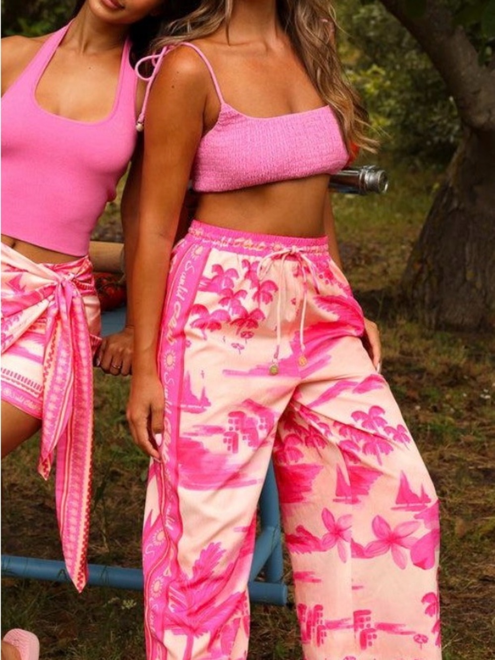 Kulani Kinis Pink and Cream Tie-Dye Drawstring Pants